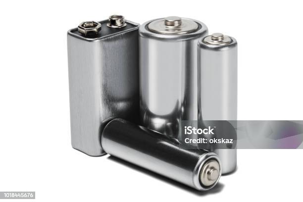 Three Batteries Aaa Aa And Pp3 On White Isolated Background Concept Of Renewable Energy And Sources Of Electrical Power Pattern For Designer Of Environmental Power Sources Electrical Power Sources Stock Photo - Download Image Now