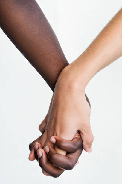 istock Hands with different skin colors on white background. 1018450872