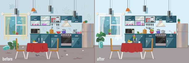 kuchnia przed i po czyszczeniu - 3622 stock illustrations