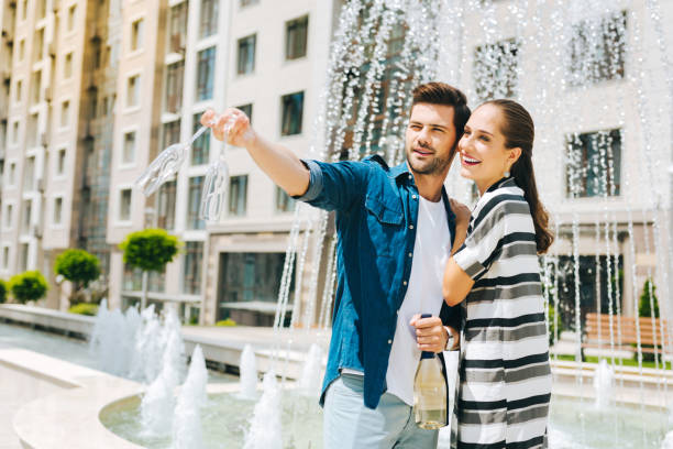 istock Nice positive couple looking at each other 1018455914