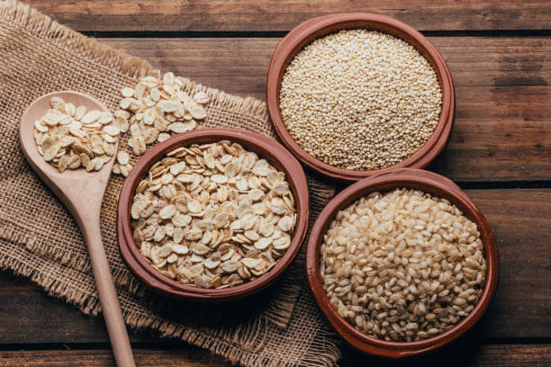 Whole foods, Quinoa Oats and rice stock photo
