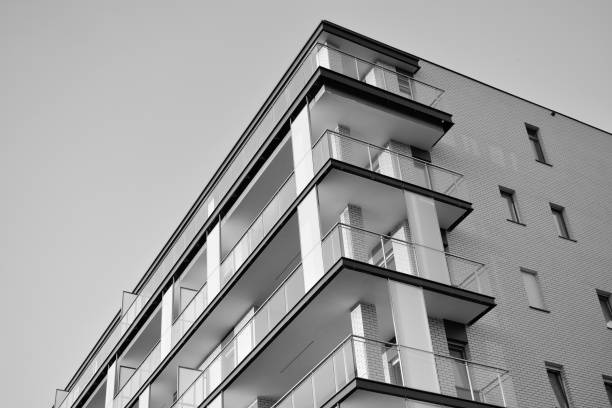 istock Modern apartment building exterior. Black and white. 1018493228