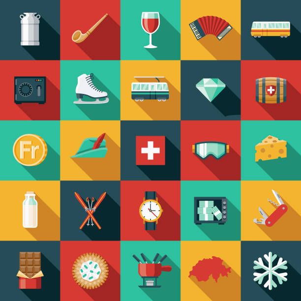 ilustrações de stock, clip art, desenhos animados e ícones de switzerland flat design icon set - swiss francs illustrations