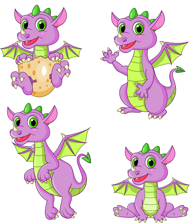 Vector illustration of Cartoon dragons collection set