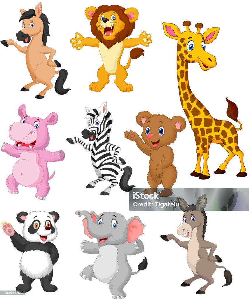 Wild Animals Cartoon Collection Set Stock Illustration - Download Image Now  - Cartoon, Giraffe, Lion Cub - iStock