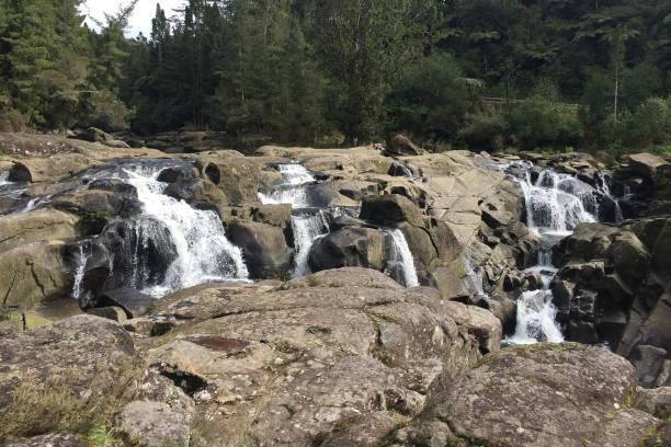 istock Magical waterfall flowing over rocks in the forest 1018555670