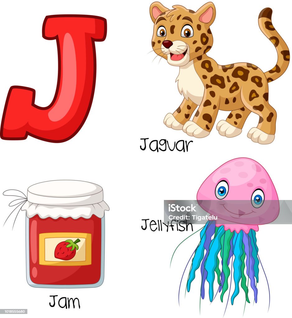 J alphabet Vector illustration of J alphabet Jaguar - Cat stock vector