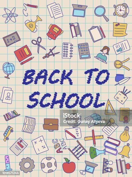 Welcome Back To School Poster With Doodles Good For Textile Fabric Design Wrapping Paper And Website Wallpapers Stock Illustration - Download Image Now