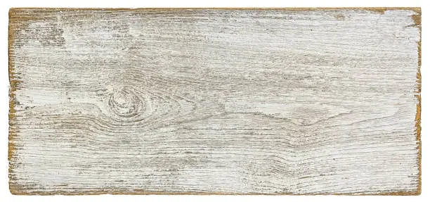 Photo of Old weathered white textured wood panel background, isolated on white with clipping path.