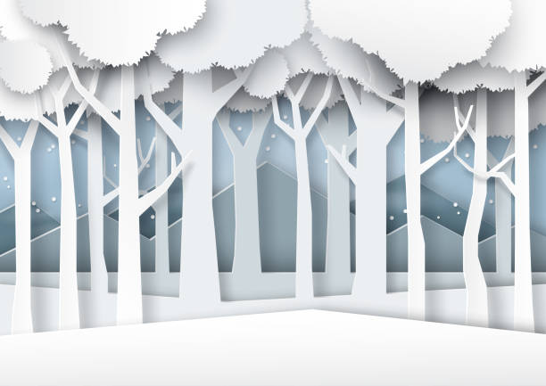 Snow and winter season forest silhouette background paper art style. Snow and winter season forest silhouette background paper art style for merry christmas and happy new year.Vector illustration. paper silhouettes stock illustrations