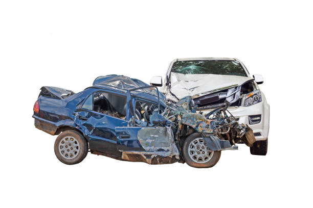 istock car destroyed isolated on white background,car accident 1018591666