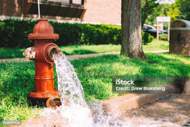 Open Fire Hydrant Stock Photo - Download Image Now - Fire Hydrant, Flushing Water, Water