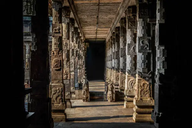 Beautiful structures of Kanchipuram Temple located in TamilNadu, India