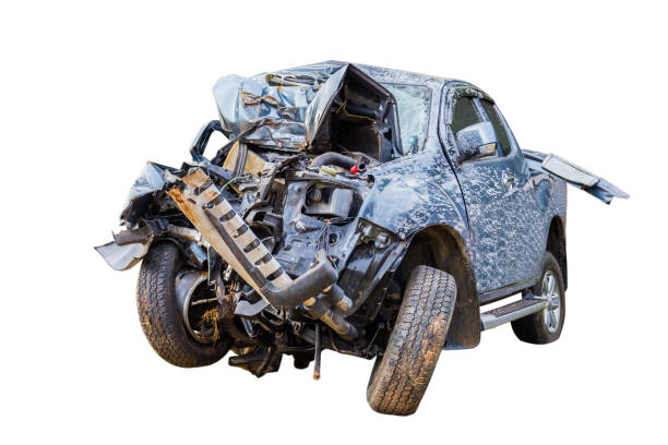 istock car destroyed isolated on white background,car accident 1018599228