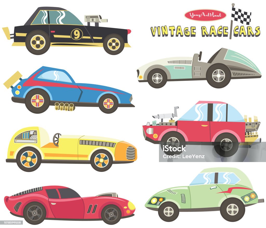 Vintage Race Car Collections A vector illustration of Vintage Race Car Collections. Perfect for Vintage theme, birthday theme, transportation, racing car, events, holiday, card and many more. Racecar stock vector