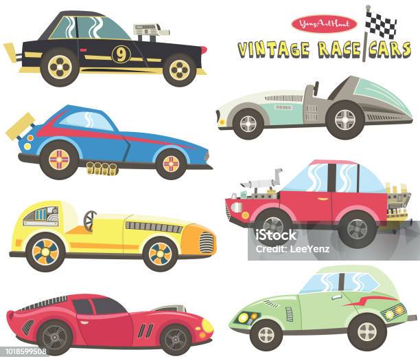 Vintage Race Car Collections Stock Illustration - Download Image Now - Racecar, Birthday, Car