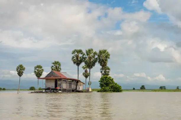 Panoramic landscapes of the flooded lake Tempe and floating village in the south of Sulawesi, Indonesia