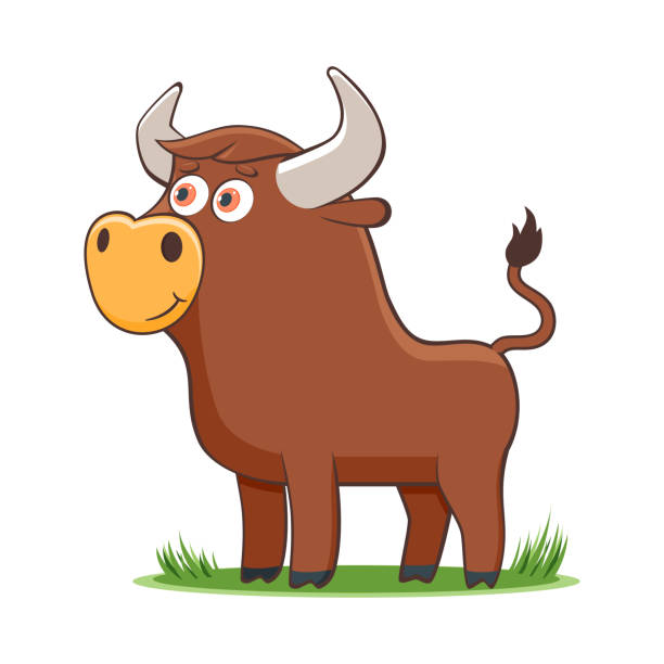 ilustrações, clipart, desenhos animados e ícones de desenho animado feliz bul - bull horned bullfight toy