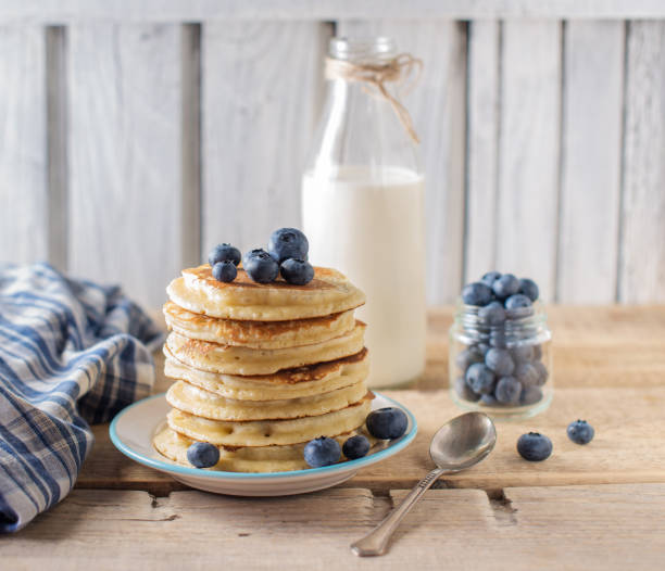 istock Stack  of pancakes with blueberry on a breakfast 1018651734
