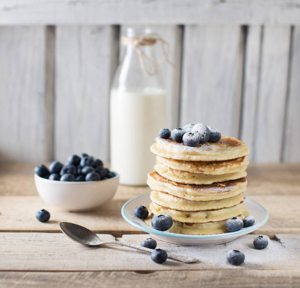 istock Stack  of pancakes with blueberry on a breakfast 1018651736