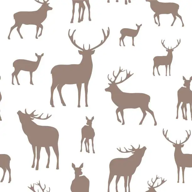 Vector illustration of Deer silhouette seamless pattern