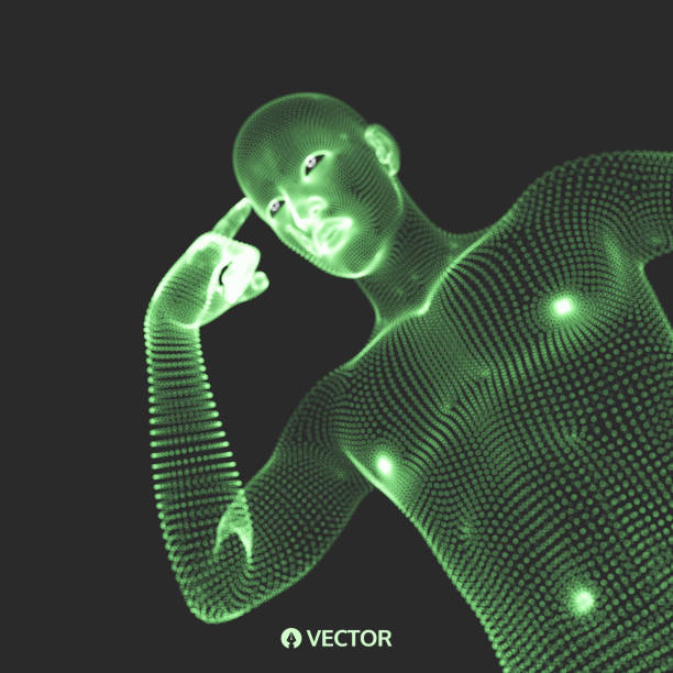 istock Man in a thinker pose. 3d model of man. Geometric design. Business, science, psychology or philosophy vector illustration. 1018683506