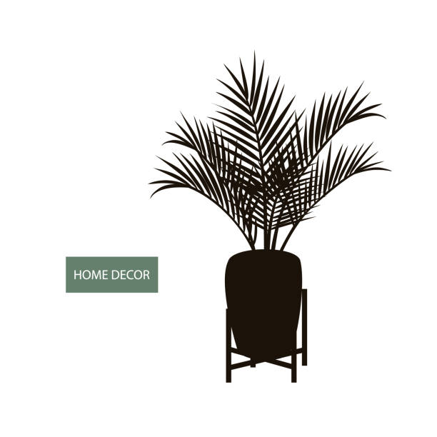 houseplant indoor palm in a pot and decorative  vintage plant stand silhouette houseplant indoor palm in a pot and decorative  vintage plant stand silhouette areca palm tree stock illustrations