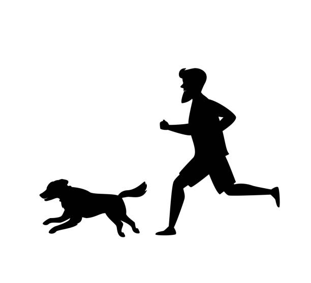 ilustrações, clipart, desenhos animados e ícones de silhueta de um homem e um cachorro correndo juntos - men jogging running sports training