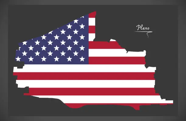 Vector illustration of Plano Texas map with American national flag illustration