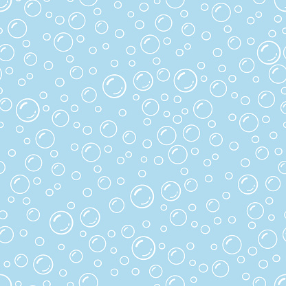 Cartoon bubbles in clean blue water, seamless pattern, vector background