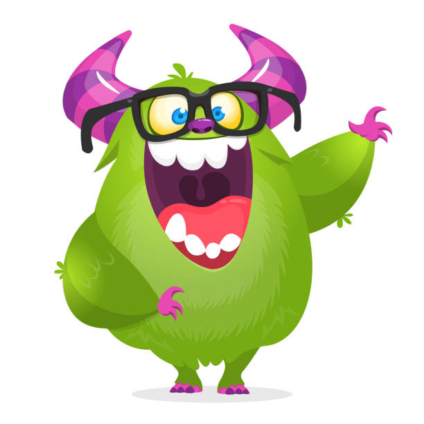 lustige monster tragen brillen. vektor-illustration-clipart - green monster stock-grafiken, -clipart, -cartoons und -symbole