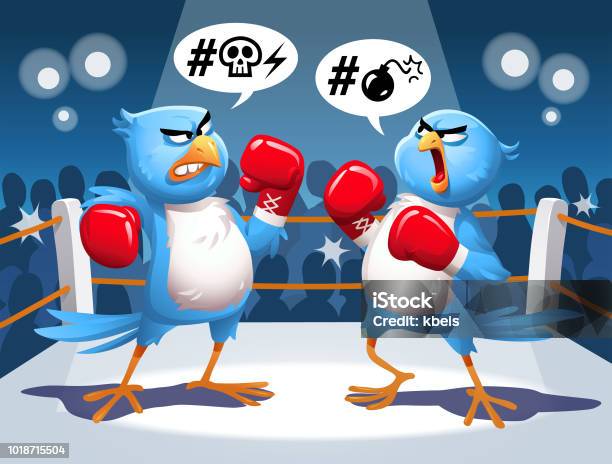 Two Blue Birds Fighting In A Boxing Ring Stock Illustration - Download Image Now - Boxing Ring, Online Messaging, Furious