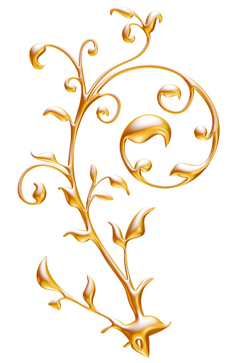 Floral decoration, golden metal, 3d illustration