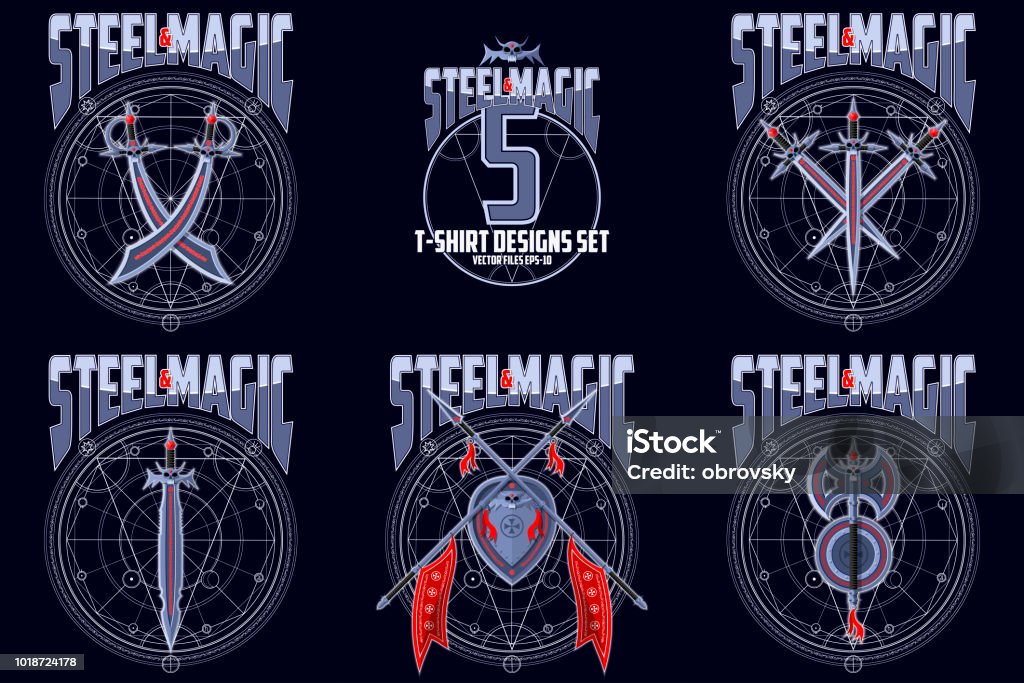 Stella Rune Tshirt O Illustrazione Poster Sciabole Scudi E Lance Con Rune Su Uno ...