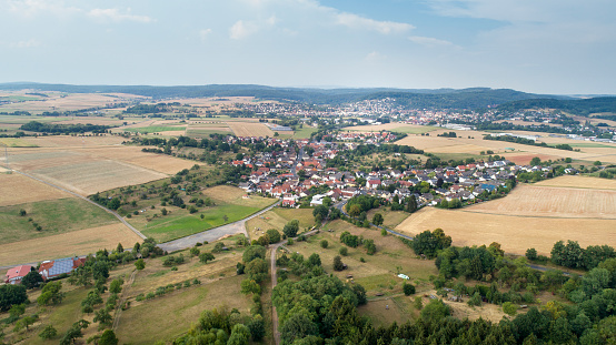Aerial view over Lorbach and Buedingen, Wetterau, Germany