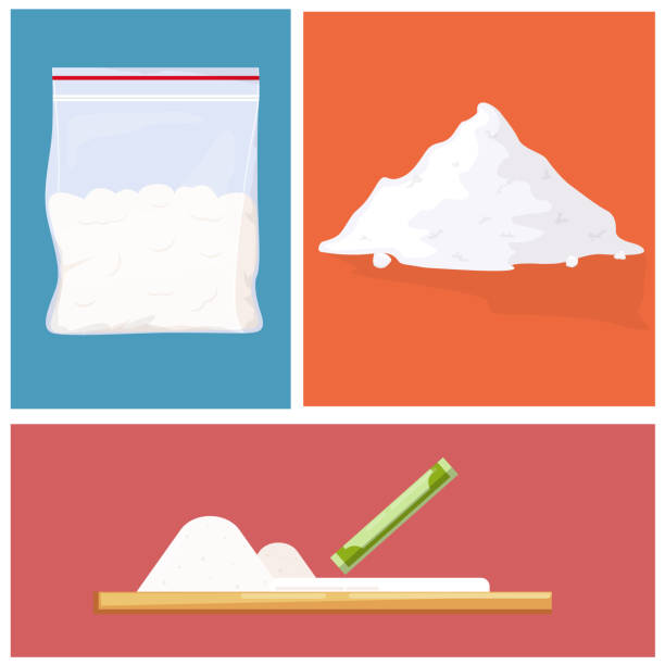 illustrazioni stock, clip art, cartoni animati e icone di tendenza di pila di cocaina e sacchetto di plastica - narcotico