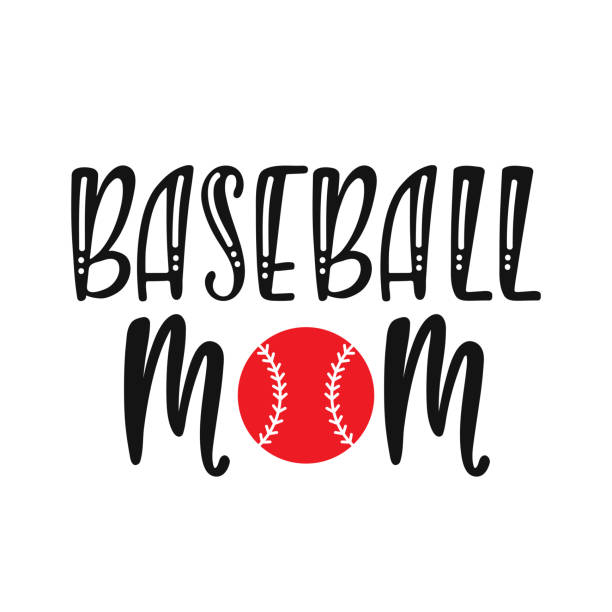 Print Baseball mom. Typography design with ball for shirts, prints, posters. Hand drawn vector illustration isolated on white background. baseball threads stock illustrations