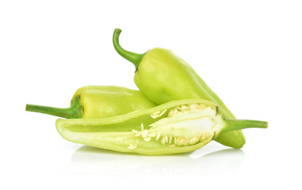 istock Green hot chill pepper isolated on the white background 1018745734