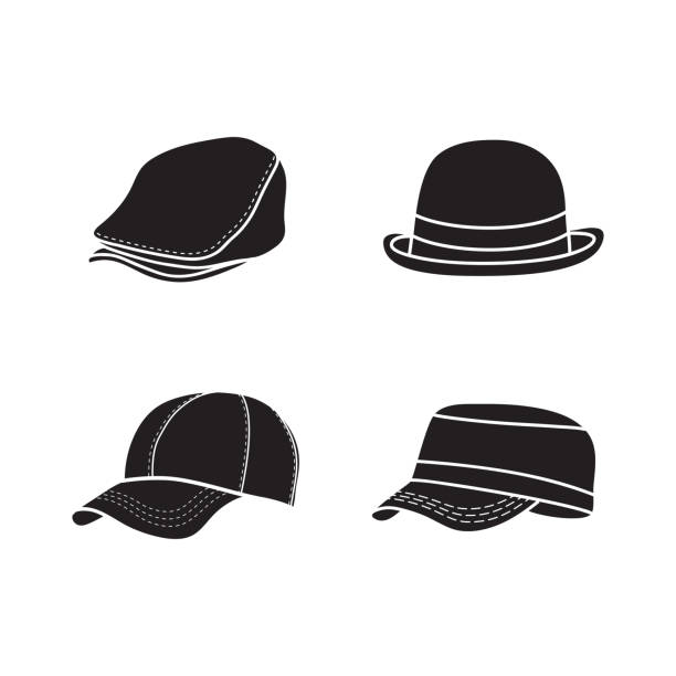 ilustrações, clipart, desenhos animados e ícones de silhueta vector de chapéu, ícone do design simples cap - cowboy hat personal accessory equipment headdress