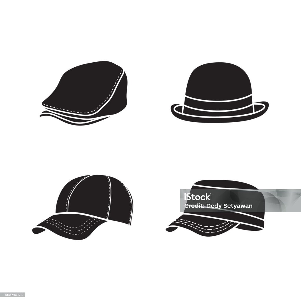 silhouette hat vector, simple cap icon design silhouette hat icon, black hat design, vector template design Adult stock vector