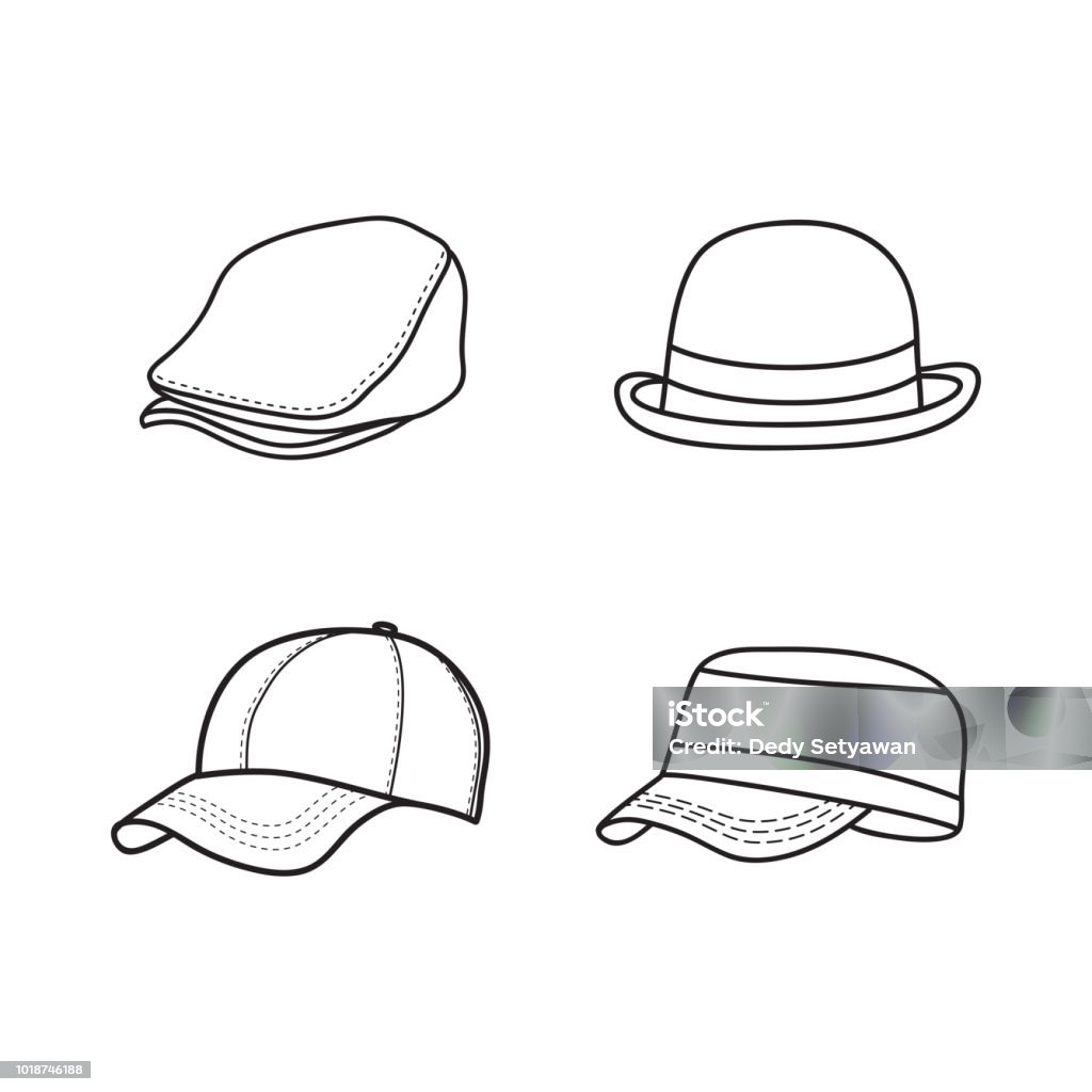 outline hat vector, simple cap icon design simple design outline hat, sketch hat icon set Cap - Hat stock vector