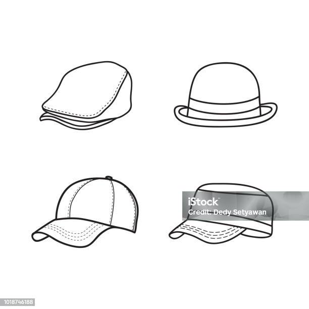 Outline Hat Vector Simple Cap Icon Design Stock Illustration - Download Image Now - Cap - Hat, Drawing - Art Product, Line Art