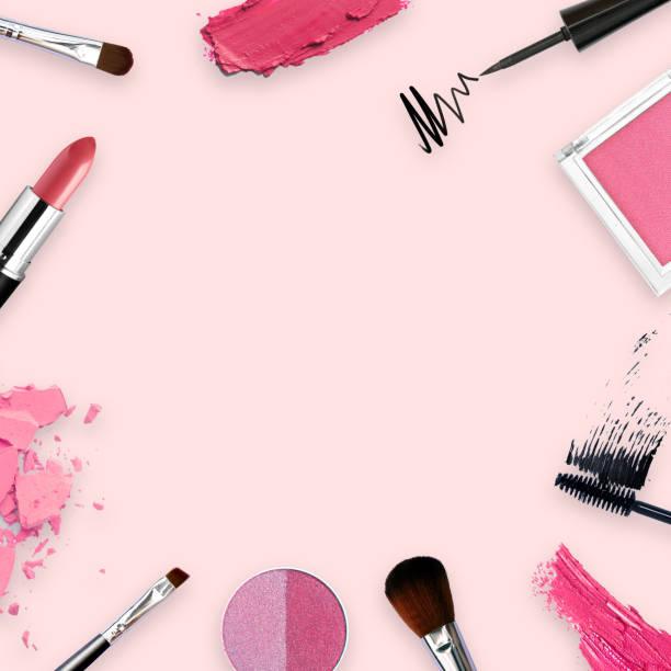lipstick, tools, eyeliner, blush on, eye shadow and powder cosmetic in pink theme make up on frame lipstick, tools, eyeliner, blush on, eye shadow and powder cosmetic in pink theme make up on frame for promotion modle stock pictures, royalty-free photos & images
