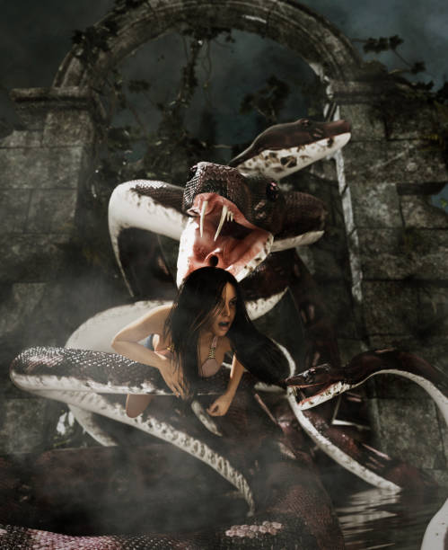 istock Giant fantasy snake attack a woman 1018757698