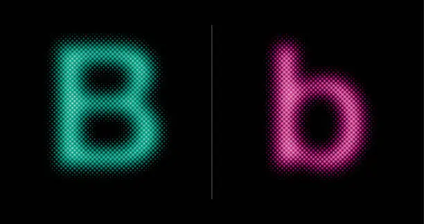Vector illustration of Capital and lower case letter B (Neon half tone set)