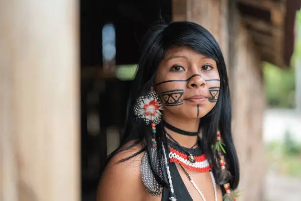 Photo of Indigenous Brazilian Young Woman, Portrait from Guarani Ethnicity