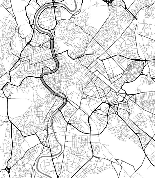 illustrazioni stock, clip art, cartoni animati e icone di tendenza di mappa vettoriale della città di roma in bianco e nero - roma