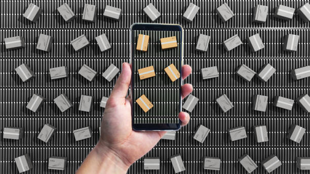 istock modern delivery search for a parcel concept Packages delivery packaging service and parcels transportation system concept cardboard boxes on conveyor 3d render 1018767336