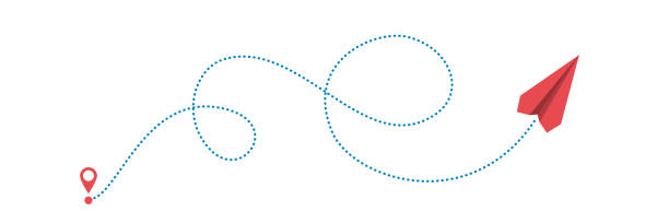 plane and path plane and its dotted path on white background. Vector illustration. loopable elements stock illustrations