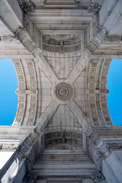 Beautifully ceiling of the Triumphal Arch or Arco da Rua Augusta in the Commerce square in Lisbon, Portugal